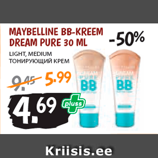 Allahindlus - MAYBELLINE BB-KREEM DREAM PURE 30 ML