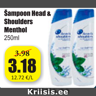 Allahindlus - Šampoon Head&Shoulders Menthol 250 ml