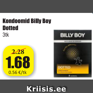 Allahindlus - Kondoomid Billy Boy Detted 3 tk