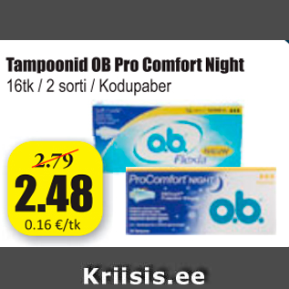 Allahindlus - Tampoonid OB Pro Comfort Night