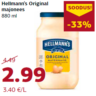 Allahindlus - Hellmann’s Original majonees 880 ml