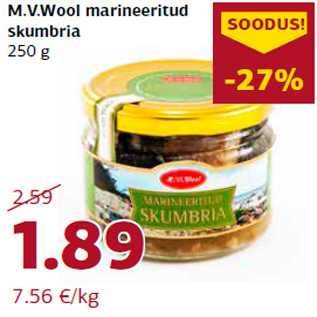 Allahindlus - M.V.Wool marineeritud skumbria 250 g