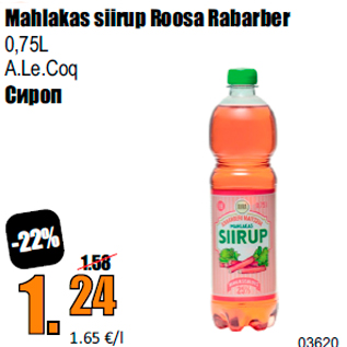 Allahindlus - Mahlakas siirup Roosa Rabarber