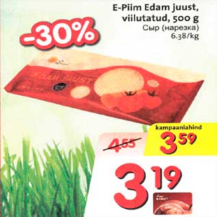 Allahindlus - E-Piim Edam juust, viilutatud, 500g