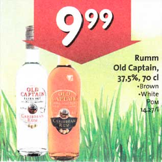 Allahindlus - Rumm Old Captain, 37,5%, 70cl *Brown *White