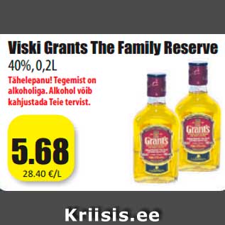 Allahindlus - Viski Grants The Family Reserve