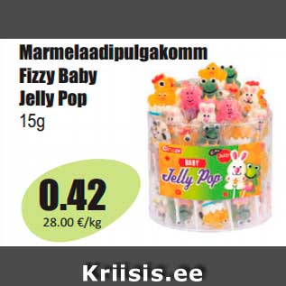 Allahindlus - Marmelaadipulgakomm Fizzy Baby Jelly Pop 15g