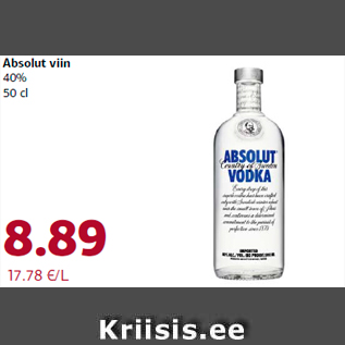 Allahindlus - Absolut viin 40% 50 cl