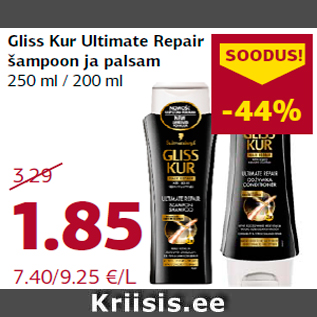 Allahindlus - Gliss Kur Ultimate Repair šampoon ja palsam