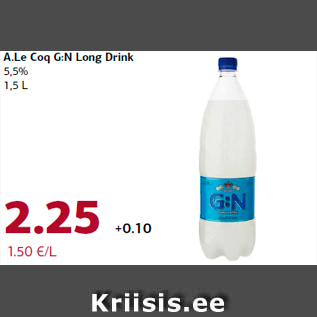 Allahindlus - A.Le Coq G:N Long Drink 5,5% 1,5 L