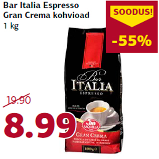 Allahindlus - Bar Italia Espresso Gran Crema kohvioad 1 kg