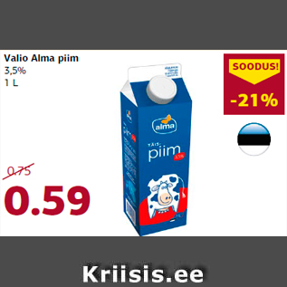 Allahindlus - Valio Alma piim 3,5% 1 L