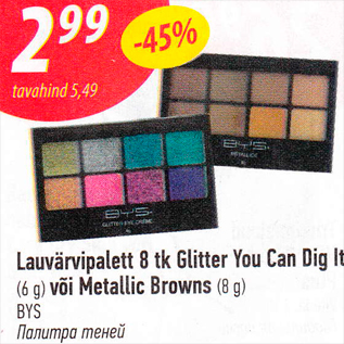 Allahindlus - lauvärvipalett 8 tk Gritter You Can Dig 1lt (6g) või Metallic Browns (8g)