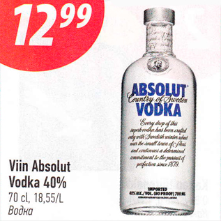 Allahindlus - Viin Absolut Vodka 40%