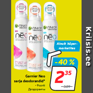 Allahindlus - Garnier Neo sarja deodorandid* • 9 sorti