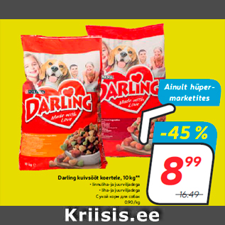 Allahindlus - Darling kuivsööt koertele, 10 kg** • linnuliha-ja juurviljadega • liha-ja juurviljadega