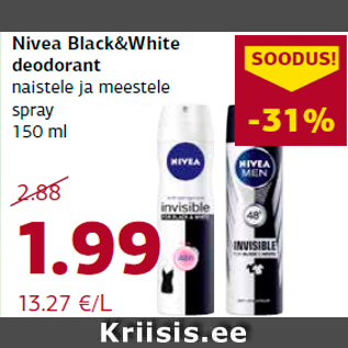 Allahindlus - Nivea Black&White deodorant