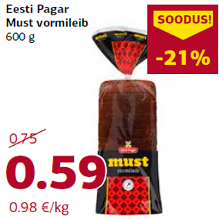 Allahindlus - Eesti Pagar Must vormileib 600 g