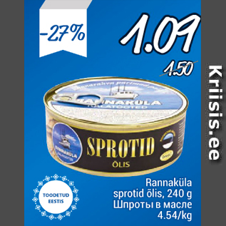 Allahindlus - Rannaküla sprotid õlis, 240 g