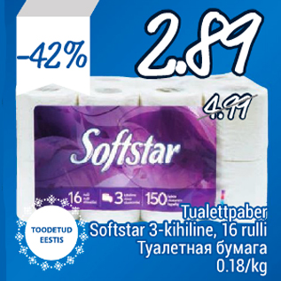 Allahindlus - Tualettpaber Softstar 3-kihiline, 16 rulli