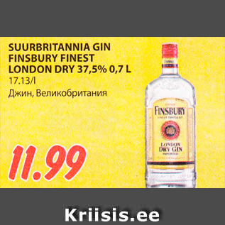 Allahindlus - SUURBRITANNIA GIN FINSBURY FINEST LONDON DRY 37,5% 0,7 L