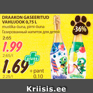 Allahindlus - DRAAKON GASEERITUD VAHUJOOK 0,75 L