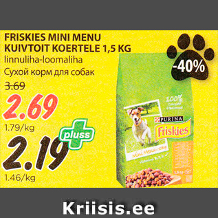 Allahindlus - FRISKIES MINI MENU KUIVTOIT KOERTELE 1,5 KG