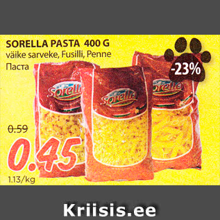 Allahindlus - SORELLA PASTA 400 G