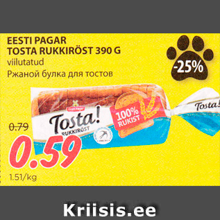 Allahindlus - EESTI PAGAR TOSTA RUKKIRÖST 390 G