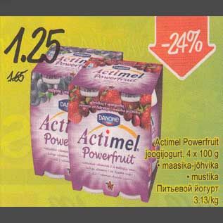 Allahindlus - Aktimel Powerfruit joogijojurt, 4 x 100 g .maasika-jõhvika .mustika