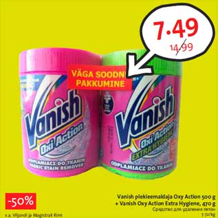 Allahindlus - Vanish plekieemaldaja Oxy Action 500 g + Vanish Oxy Action Extra Hygiene, 470 g