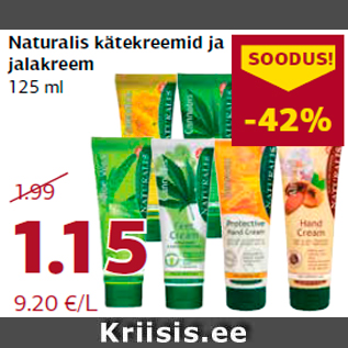 Allahindlus - Naturalis kätekreemid ja jalakreem 125 ml