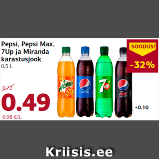 Allahindlus - Pepsi, Pepsi Max, 7Up ja Miranda karastusjook 0,5 L