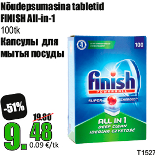 Allahindlus - Nõudepsumasina tabletid FINISH All-in-1 100tk