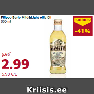 Allahindlus - Filippo Berio Mild&Light oliiviõli 500 ml