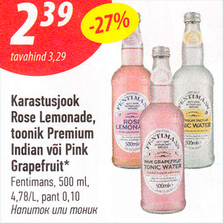 Allahindlus - Karastusjook Rose Lemonade, toonik Premium Indian või Pink Grapefruit*