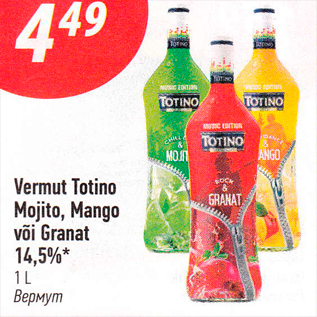 Allahindlus - Vermut Totino Mojito, Mango või Granat 14,5%* 1 L