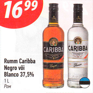 Allahindlus - Rumm Caribba Negro või Blanco 37,5% 1 L