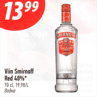 Allahindlus - Viin Smirnoff Red 40%* 70 cl, 19,98/L