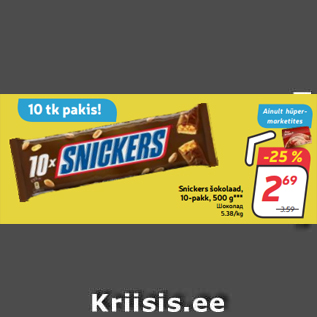 Allahindlus - Snickers šokolaad, 10-pakk, 500 g***