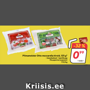 Allahindlus - Piimameister Otto mozzarella kirsid, 125 g*