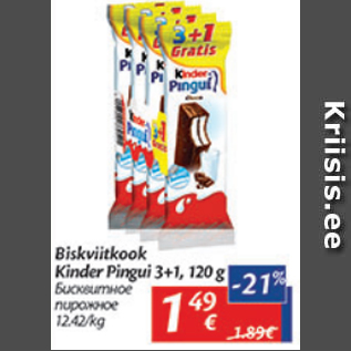 Allahindlus - Biskviitikook Kinder Pingui 3+1, 120 g