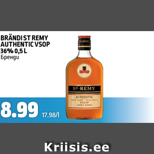 Allahindlus - Brändi St Remy Authenctic VSOP 36%, 0,5 l