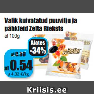 Allahindlus - Valik kuivatatud puuvilju ja pähkleid Zelta Rieksts al 100g