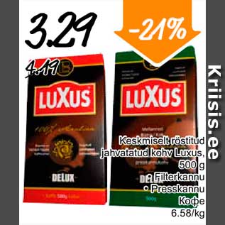 Allahindlus - Keskmiselt röstitud jahvatatud kohv Luxus, 500 g