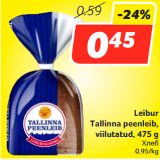 Allahindlus - Leibur Tallinna peenleib, viilutatud, 475 g