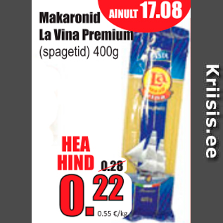 Allahindlus - Makaronid La Vina Premium