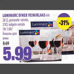 Allahindlus - LUMINARC DINER VEINIKLAAS 6tk 28 CL punasele veinile,21 CL valgele veinile