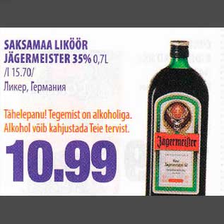 Allahindlus - SAKSAMAA LIKÖÖR JAGERMEISTER 35% 0,75L