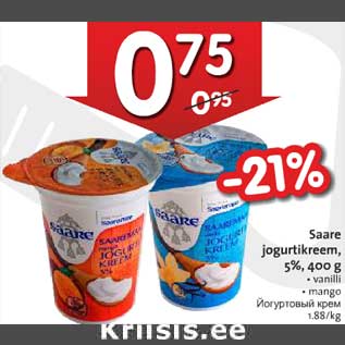 Allahindlus - Saare jogurtikreem, 5%, 400 g